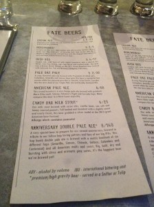Beer List at Fate