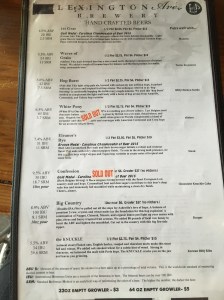 beer list at Lexington